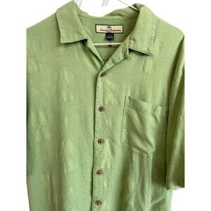 TOMMY BAHAMA Men's Green Palm Leaf Print‎ 100% Silk Camp Shirt Size Medium